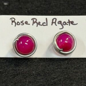 Rose Red Agate Stud Earrings